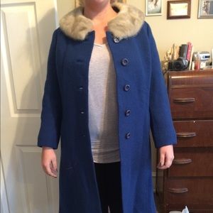 Vintage Brynwood Royal Blue Coat Fur Collar